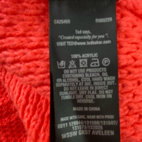 Ted Baker Neon Orange Fishnet Sweater with Bow Tie on Neck - Picture 5 of 12